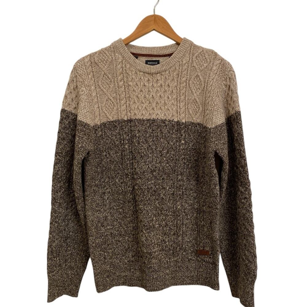Buffalo by David Britton Men’s Tan Brown Cable Knit Crew Neck Sweater Medium